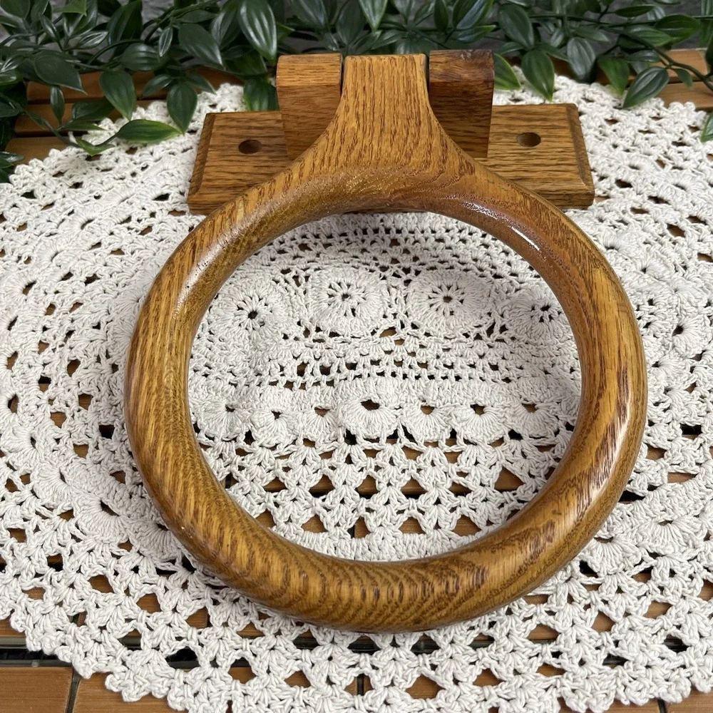 Vintage Honey Oak Wood Towel  Ring Holder Wall Mount Bathroom Hardware 1980s